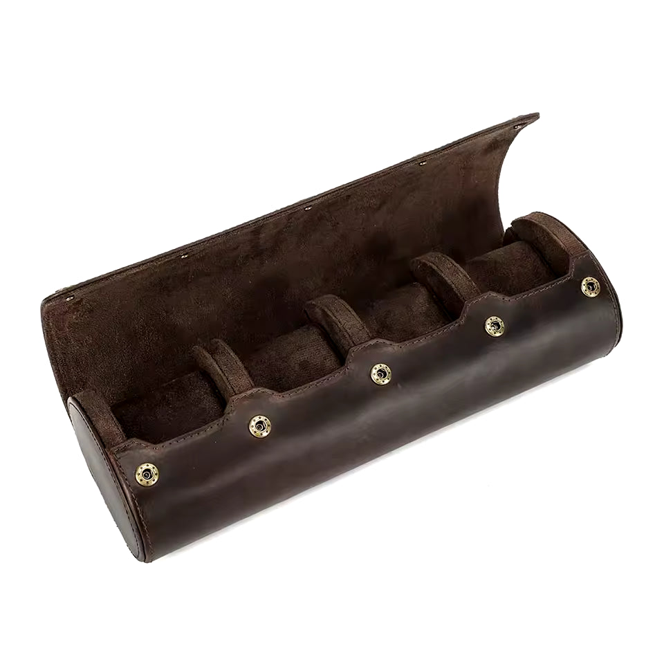 1/2/3/4 Slots Genuine Leather Watch Roll Case - Portable Watch Case Gift for Men