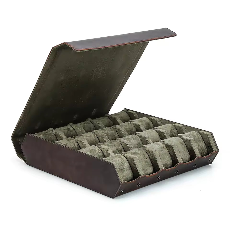 12/16/20 Slots Genuine Leather Watch Box - Luxury Watch Organizer Gift for Men