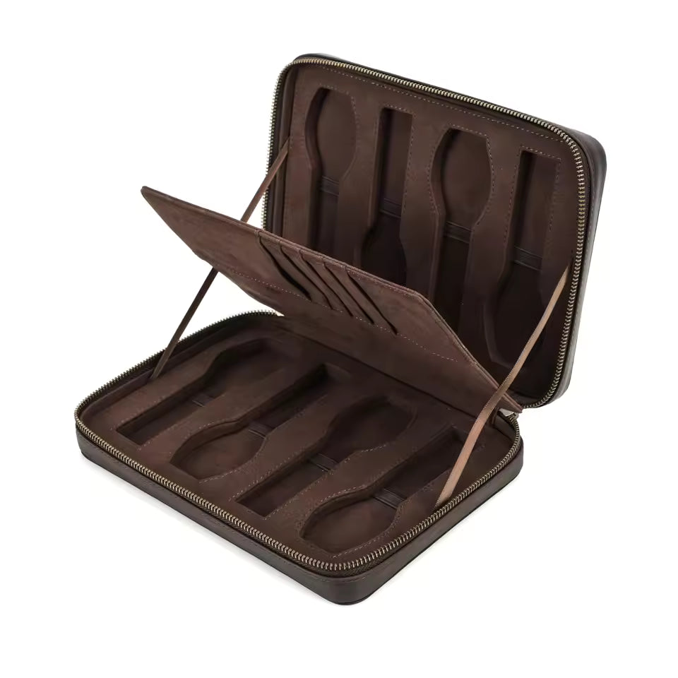 1/4/8 Slots Crazy Horse Cowhide Leather Watch Case - Portable Watch Box with Card Holder Pocket