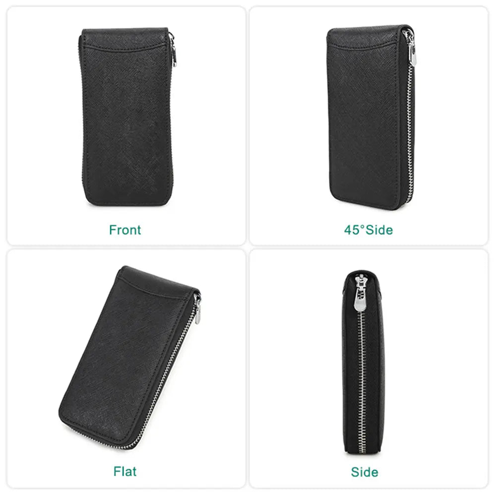 Vintage 100% Cowhide Leather Handmade Single Slot Watch Case with Zipper and Card Holder
