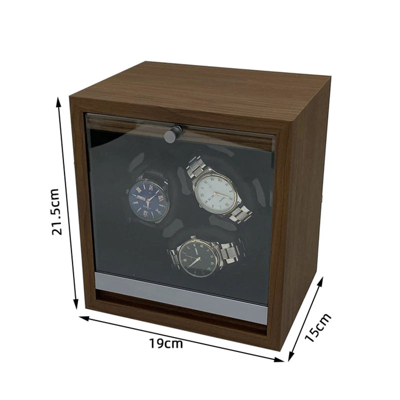 Black Walnut Wood Watch Winder for Automatic Watches - Dustproof Storage Watch Case with LED Ambient Light