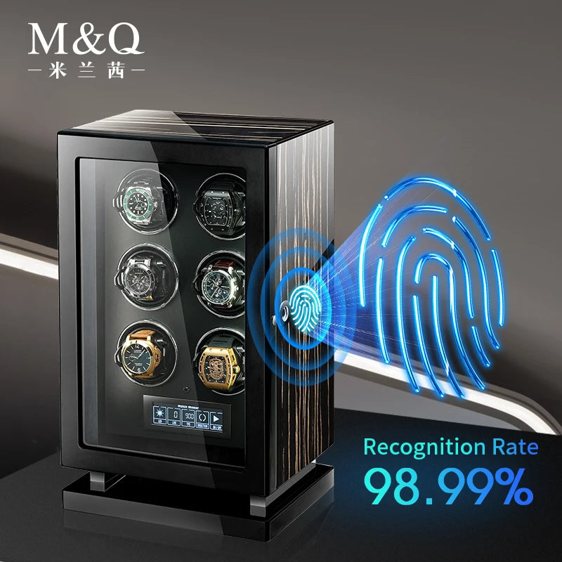 Luxury Mechanical Automatic Watch Winder - Fingerprint Safe with Touch Control and Interior Backlight