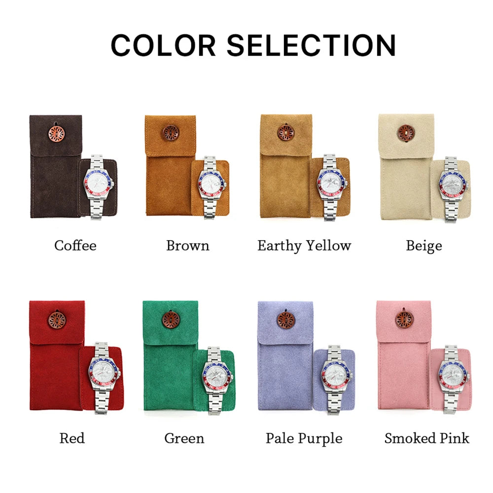 Cow Suede Leather Snap Watch Pouch - Anti-Dust and Anti-Scratch Travel Storage Case for Men and Women