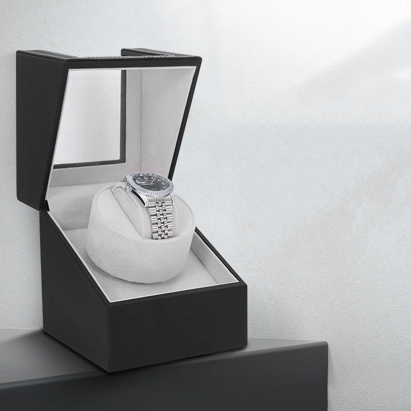 PU Leather Watch Winder for Automatic Watches - Universal Plug, Super Silent Motor, Battery Compatible