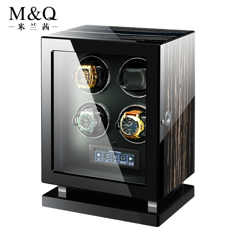 Luxury Mechanical Automatic Watch Winder - Fingerprint Safe with Touch Control and Interior Backlight
