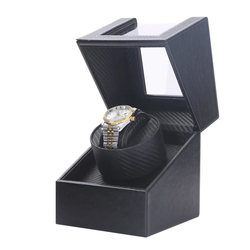 PU Leather Watch Winder for Automatic Watches - Universal Plug, Super Silent Motor, Battery Compatible