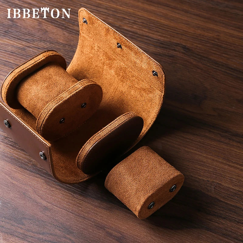 Vintage Leather 3-Slot Watch Roll Travel Case - Portable Watch Display and Storage Organizer for Men