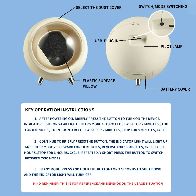 Single Watch Winder for Automatic Watches - USB or Battery Powered with Silent Mabuchi Motor