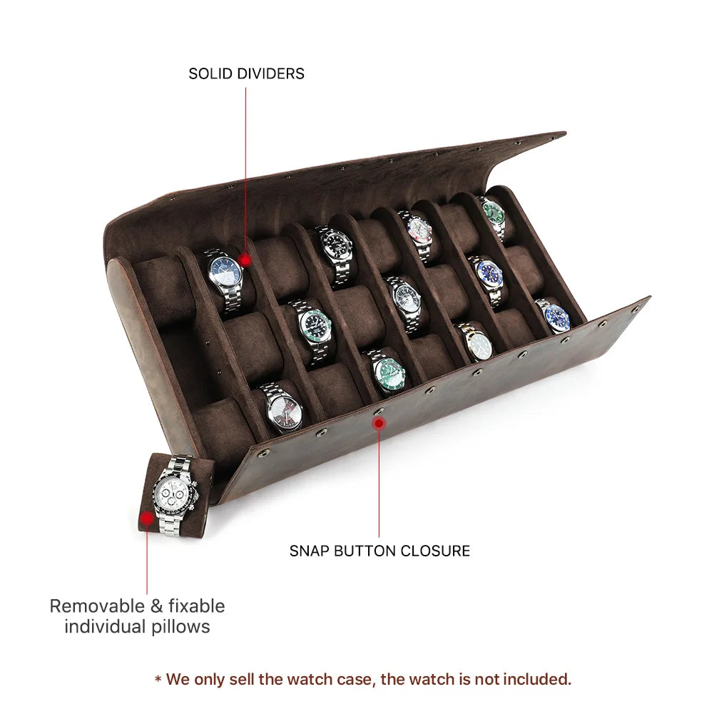 Retro Leather 24-Slot Watch Display Case - Large Storage Organizer for Watch Enthusiasts, Watch Box, Watch Case