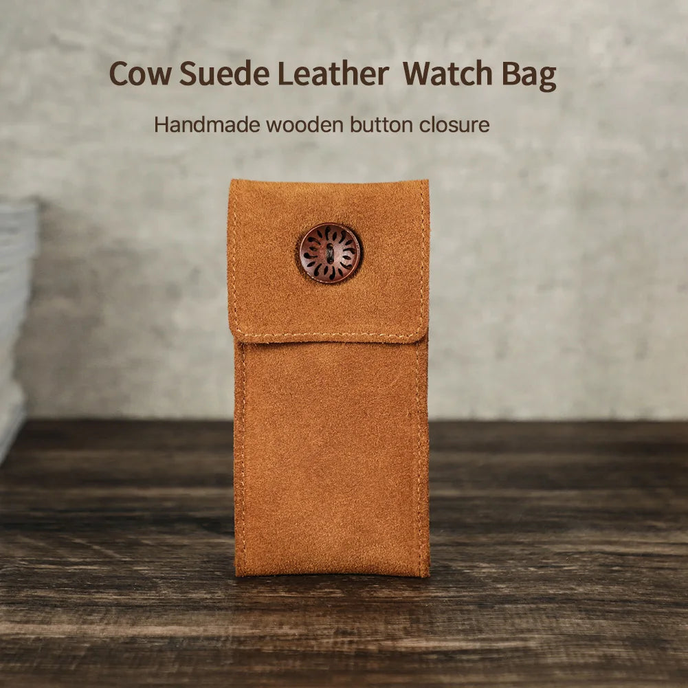 Soft Cow Suede Leather Watch Pouch with Inserts - Portable Travel Storage Watch Case for Men and Women (Available in 7 Colors)