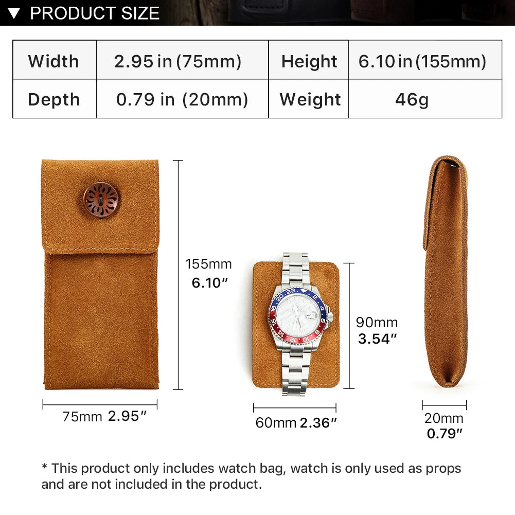 Cow Suede Leather Snap Watch Pouch - Anti-Dust and Anti-Scratch Travel Storage Case for Men and Women