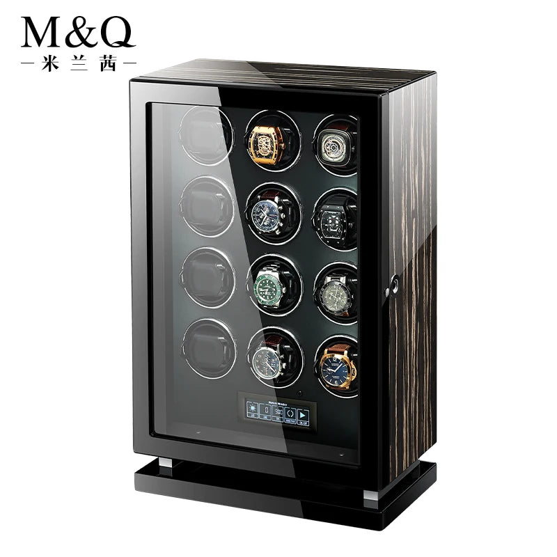 Luxury Mechanical Automatic Watch Winder - Fingerprint Safe with Touch Control and Interior Backlight