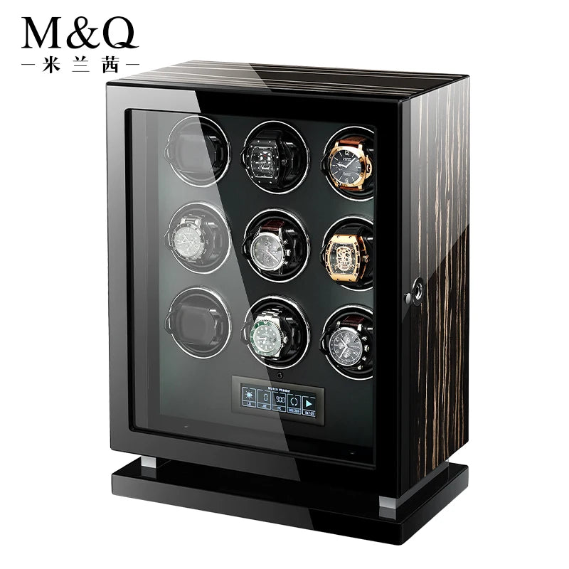 Luxury Mechanical Automatic Watch Winder - Fingerprint Safe with Touch Control and Interior Backlight