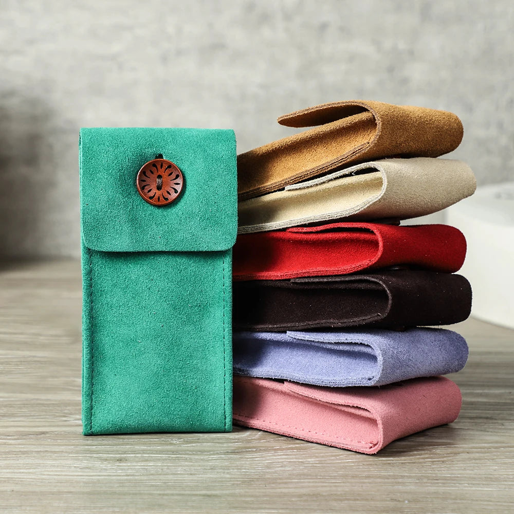 Cow Suede Leather Snap Watch Pouch - Anti-Dust and Anti-Scratch Travel Storage Case for Men and Women