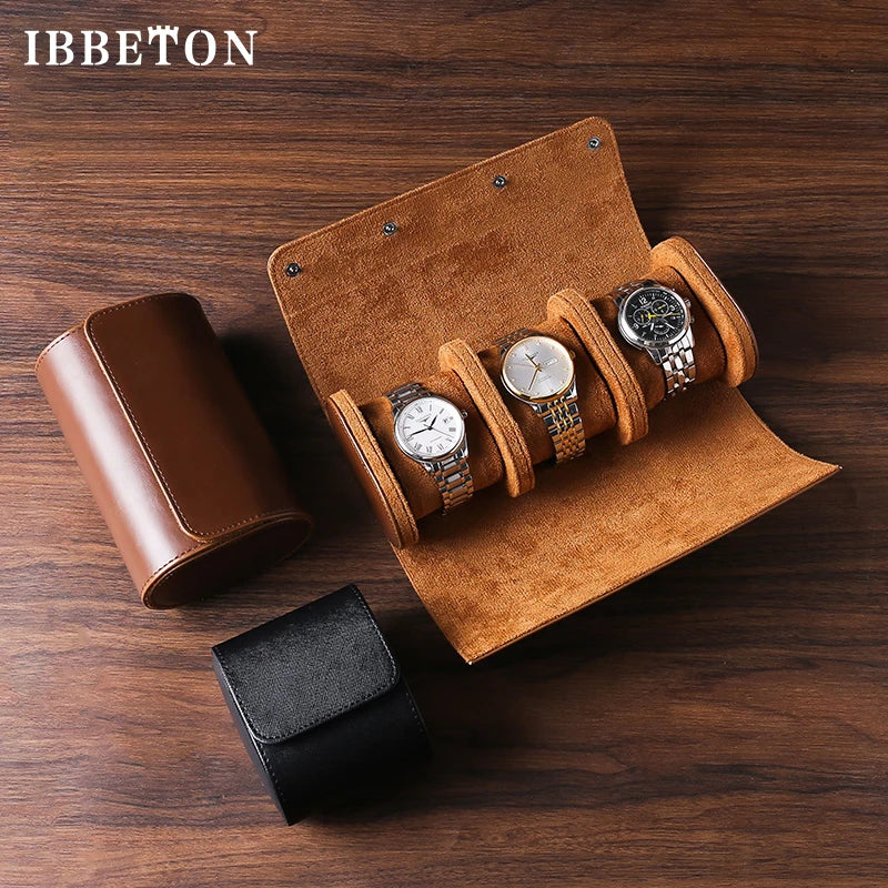 Vintage Leather 3-Slot Watch Roll Travel Case - Portable Watch Display and Storage Organizer for Men