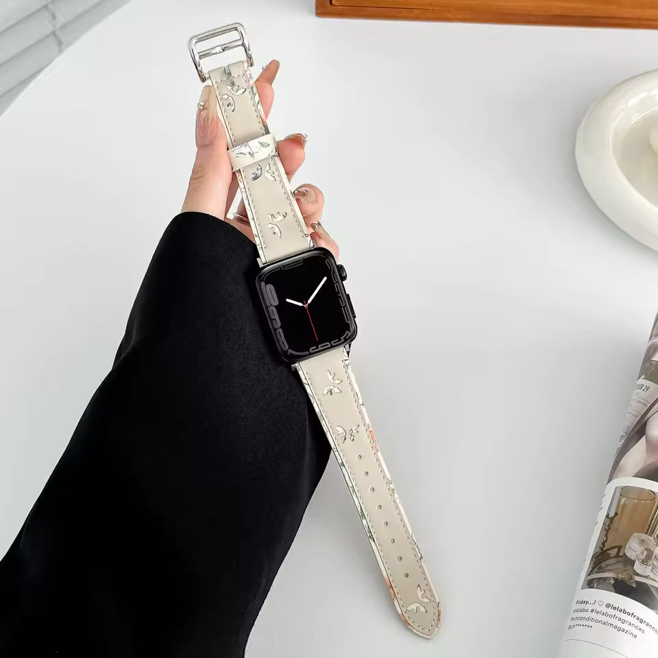 Butterfly Style Leather Strap for Apple Watch iWatch Ultra Band 49mm 46mm 42mm 45mm 41mm 44mm 40mm Series 11/10/9/8/7/6/5/4/3/SE
