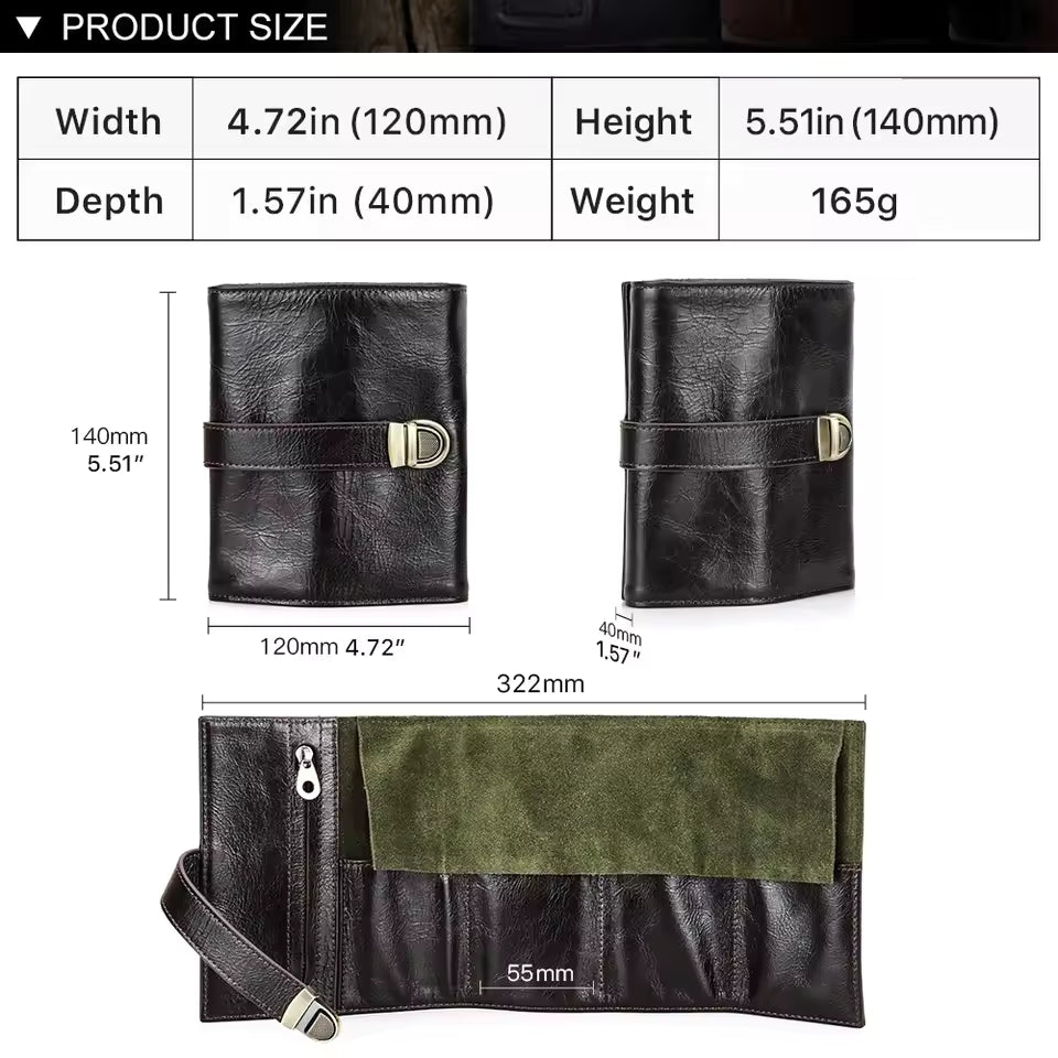 Genuine Leather 4-Slot Watch Case - Portable Travel Watch Roll Pouch