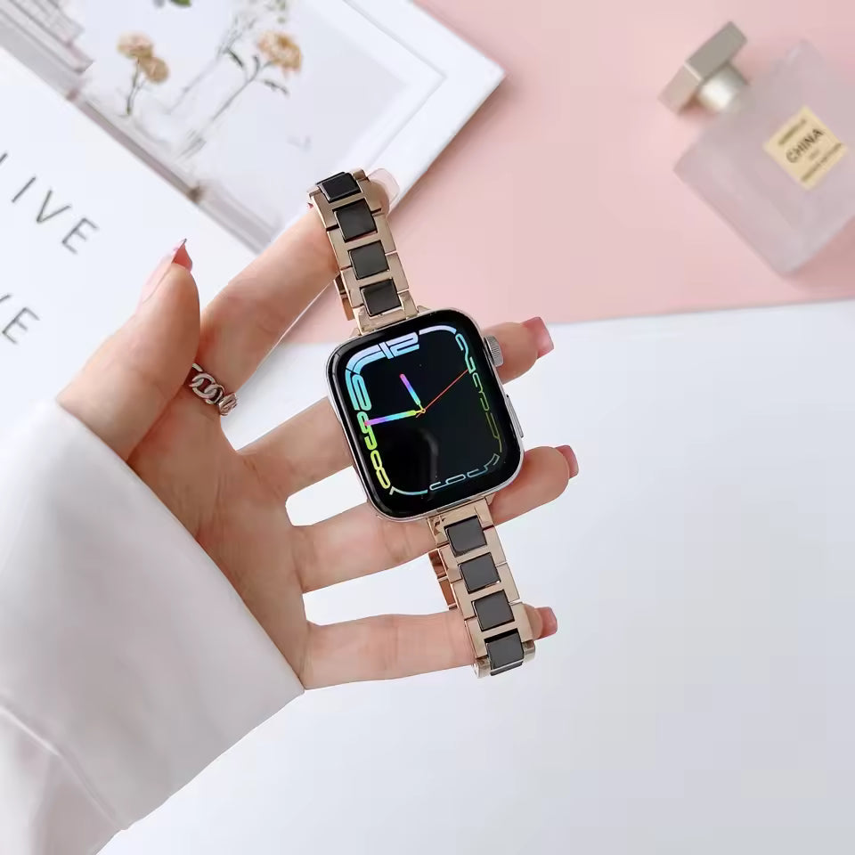 Slim Metal+Ceramic Bracelet for Apple Watch iWatch Ultra Band 49mm 46mm 44mm 40mm 45mm 41mm 42mm Series 10/9/8/7/6/5/4/SE