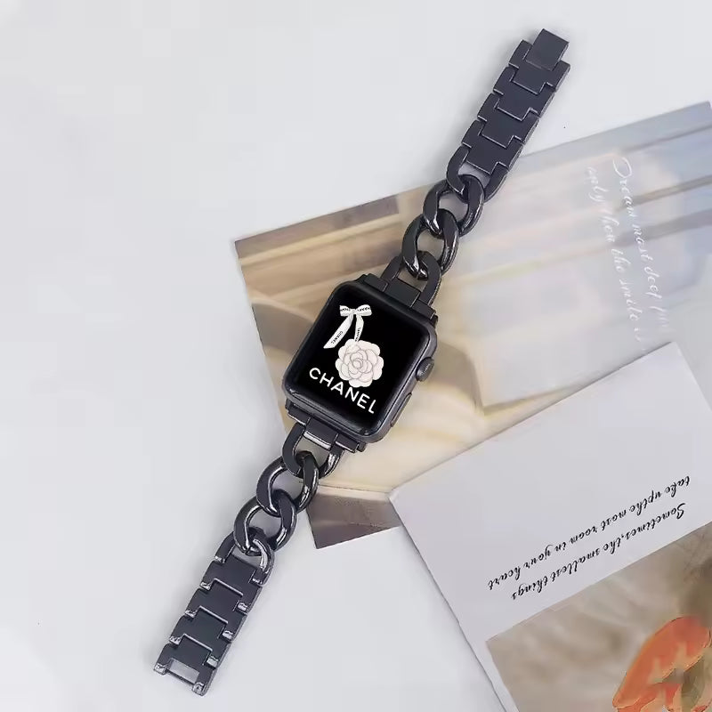 Stainless Steel Resin Link Bracelet for Apple Watch iWatch Ultra2 Band 49mm 46mm 45mm 41mm 44mm 40mm 42mm Series 10/9/8/7/6/5/4/3/SE