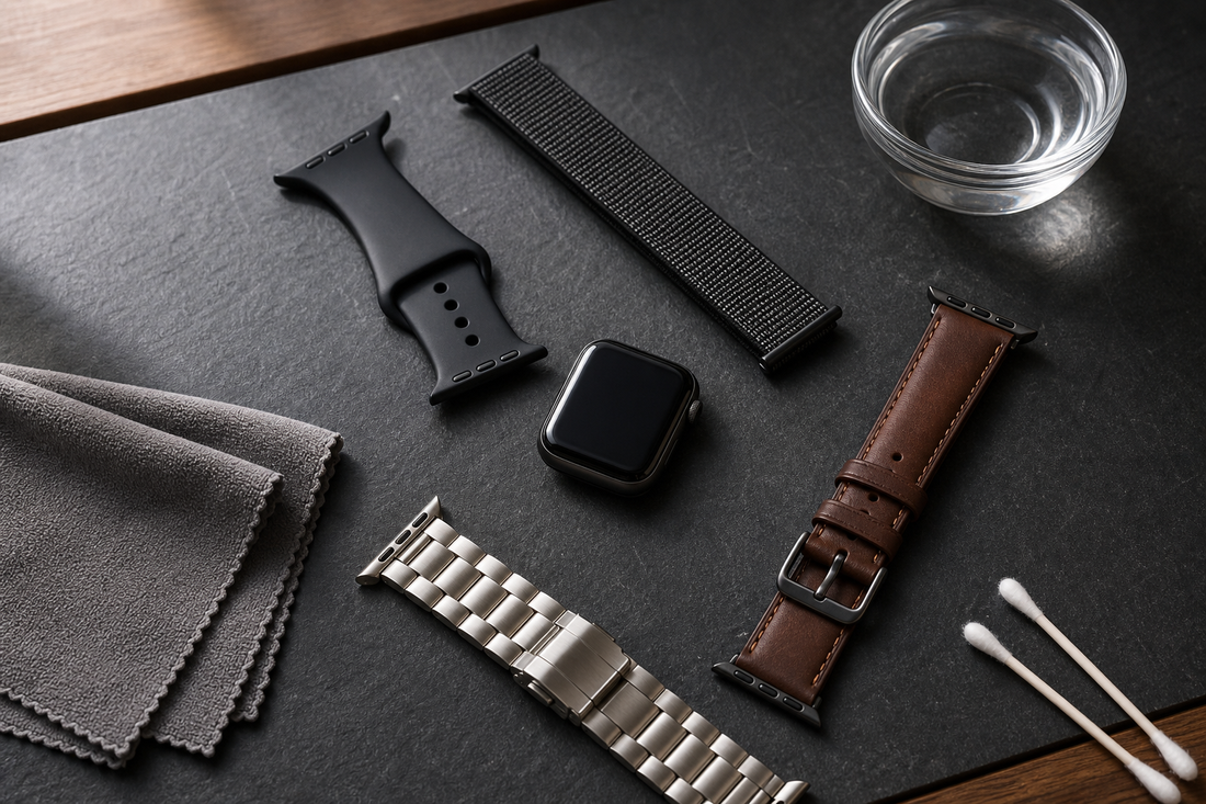 Unbranded smartwatch bands with cloth and water for safe cleaning