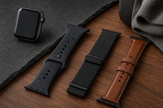 Unbranded smartwatch with silicone nylon and leather-look bands for swimming running and daily wear