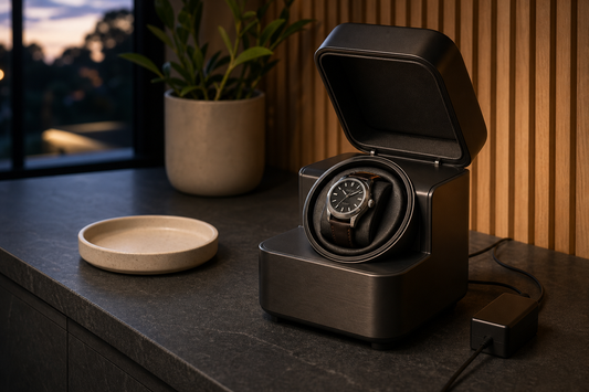 Automatic watch in an intermittent-cycle winder set up for ongoing use