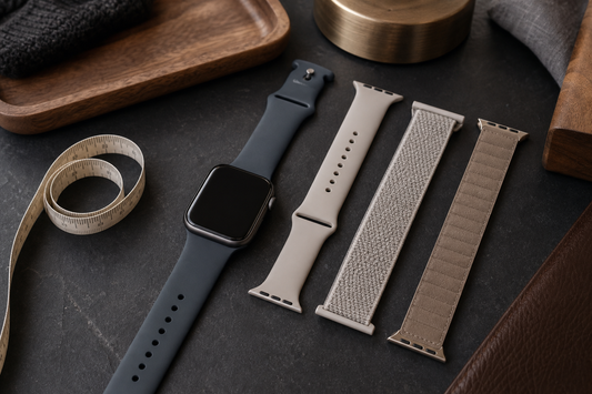 Unbranded smartwatch with small wrist Apple Watch bands and measuring tape