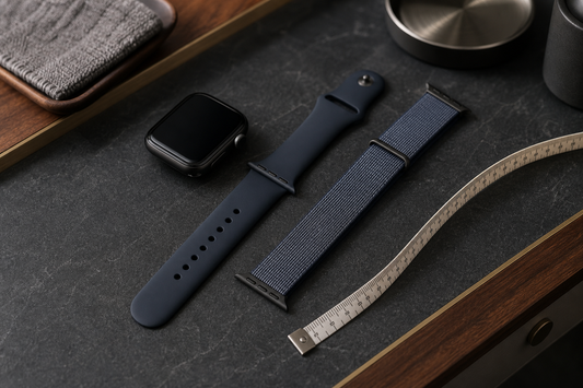 Unbranded smartwatch with longer Apple Watch bands and measuring tape for large wrists