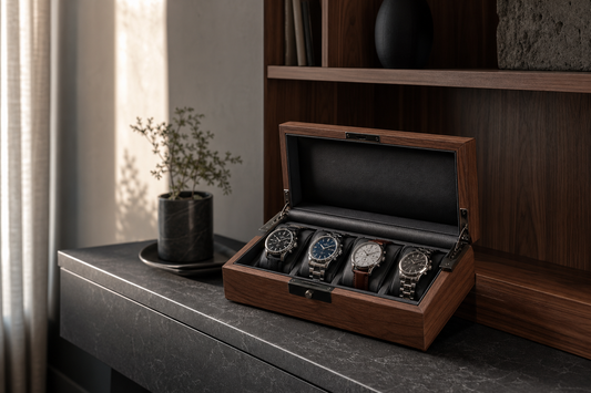 Watch display box positioned away from direct sunlight