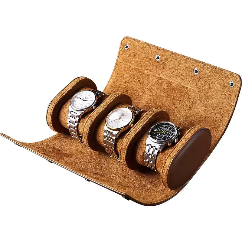 1/2/3 Slots Luxury Leather Watch Roll Case - Portable Travel Watch Organizer Gift for Men
