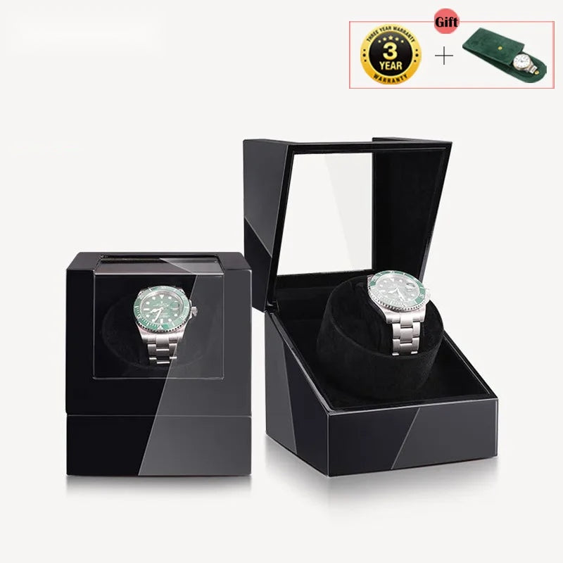 Single Slot Watch Winder - Wooden Automatic Watch Box with Glass Display