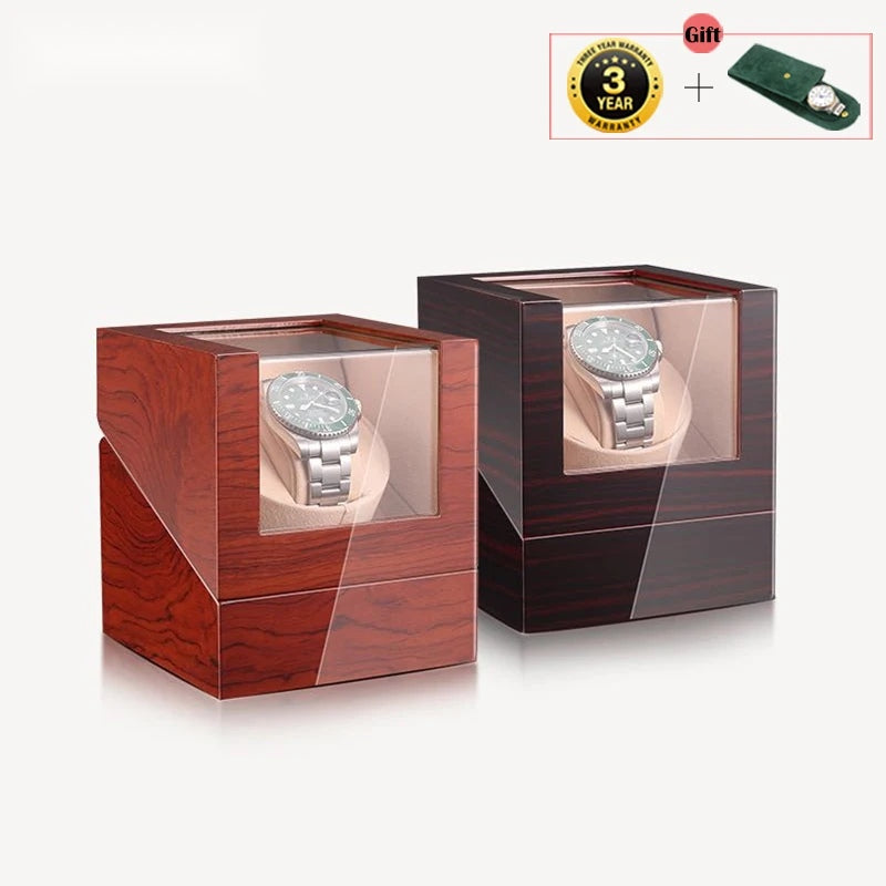 Single Slot Watch Winder - Wooden Automatic Watch Box with Glass Display