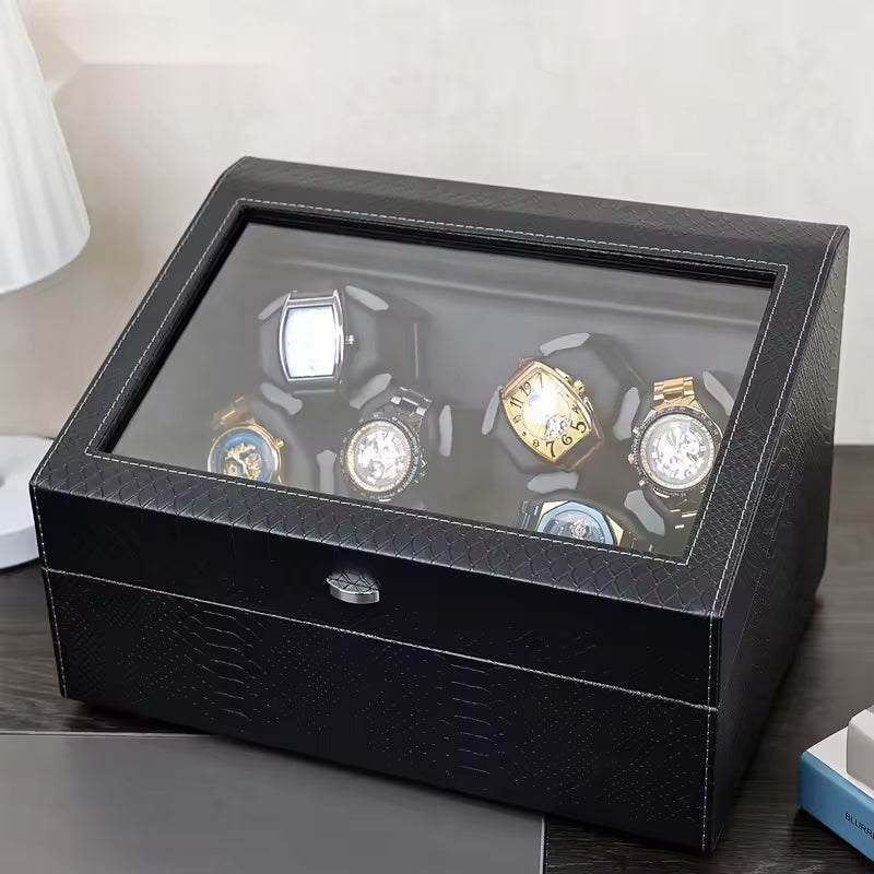 3+3 / 6+6 Slots Luxury PU Leather Automatic Watch Winder -  Rotating Display Watch Box