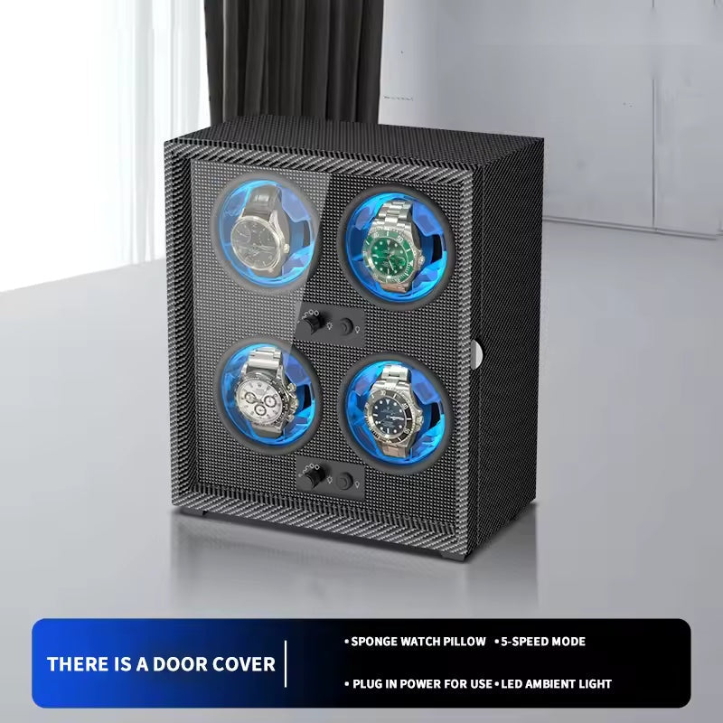 1/2/3/4/6 Slots Automatic Watch Winder - Luxury Carbon Fiber Texture Watch Box with Mute Motor