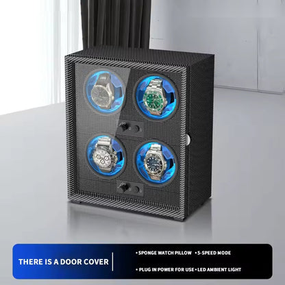 1/2/3/4/6 Slots Automatic Watch Winder - Luxury Carbon Fiber Texture Watch Box with Mute Motor