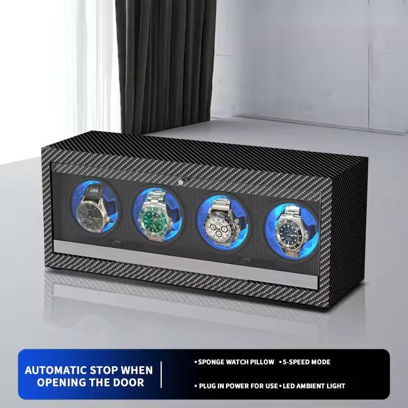 1/2/3/4/6 Slots Automatic Watch Winder - Luxury Carbon Fiber Texture Watch Box with Mute Motor