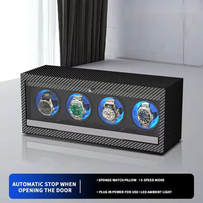 1/2/3/4/6 Slots Automatic Watch Winder - Luxury Carbon Fiber Texture Watch Box with Mute Motor