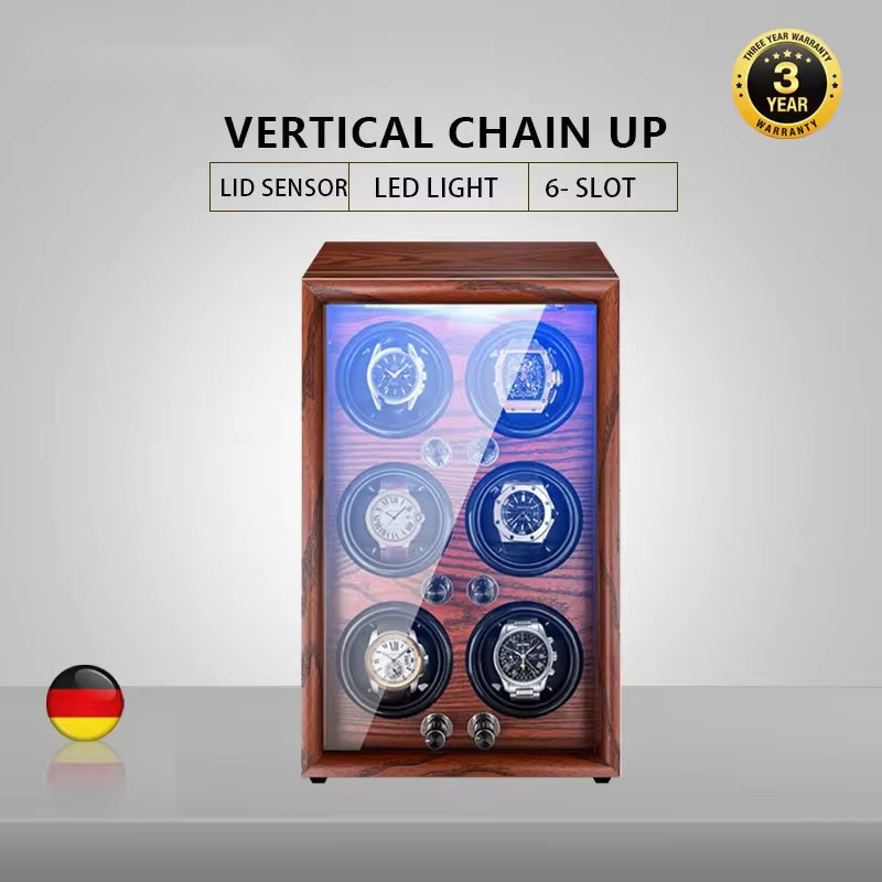 1/2/4/6-Slot Automatic Watch Winder Wooden Cabinet LED Display – product view 4