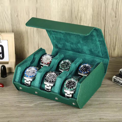 Saffiano Genuine Leather 2/3/4/6/8 Slots Watch Roll Case - Hexagon Watch Box Organizer