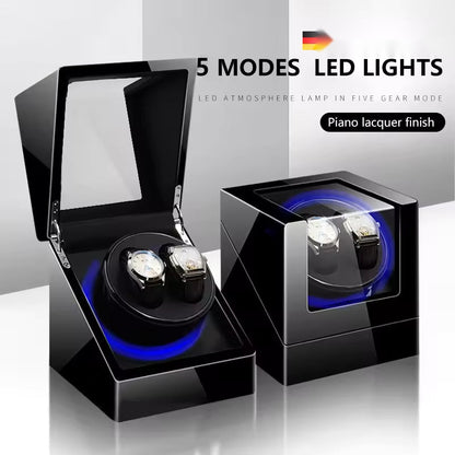 1/2-Slot Automatic Watch Winder Wooden Cabinet LED Display