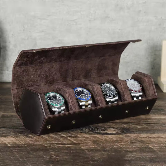 Vintage Leather 1/2/3/4/6/8 Slots Watch Roll Box - Watch Box Organizer for Men & Women