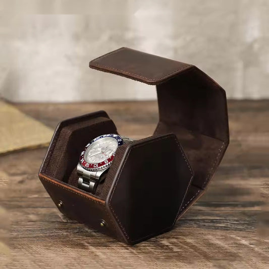 Cowhide Leather Single Slot Watch Roll Case - Travel Portable Watch Case