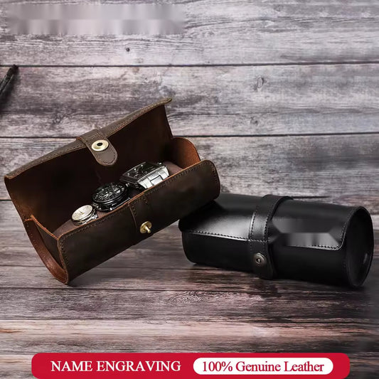 Genuine Leather 3-Slot Watch Roll Case - Portable Watch Holder Gift for Men & Women