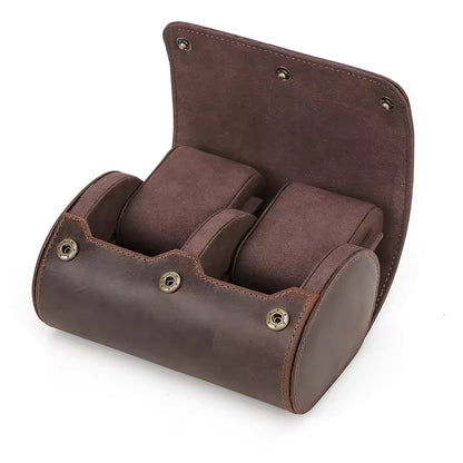1/2/3/4 Slots Genuine Leather Watch Roll Case - Portable Watch Case Gift for Men