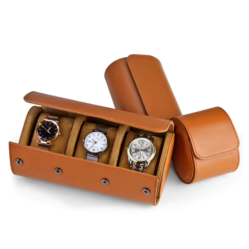 1/2/3 Slots Luxury Leather Watch Roll Case - Portable Travel Watch Organizer Gift for Men