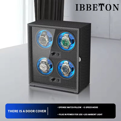 1/2/3/4/6 Slots Automatic Watch Winder - Luxury Carbon Fiber Texture Watch Box with Mute Motor