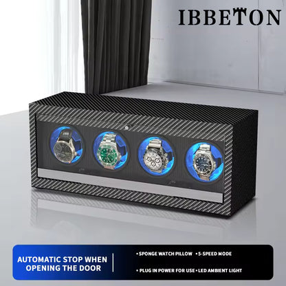 1/2/3/4/6 Slots Automatic Watch Winder - Luxury Carbon Fiber Texture Watch Box with Mute Motor