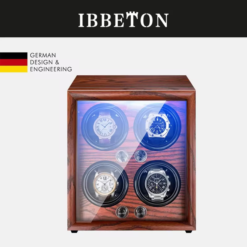 1/2/4/6 Slots Mechanical Wooden Watch Winder - Luxury Wood Watch Box with LED Light and Sensor