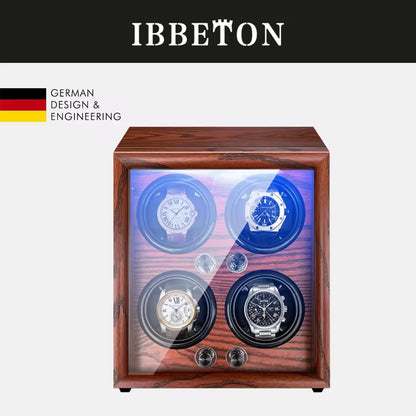 1/2/4/6 Slots Mechanical Wooden Watch Winder - Luxury Wood Watch Box with LED Light and Sensor