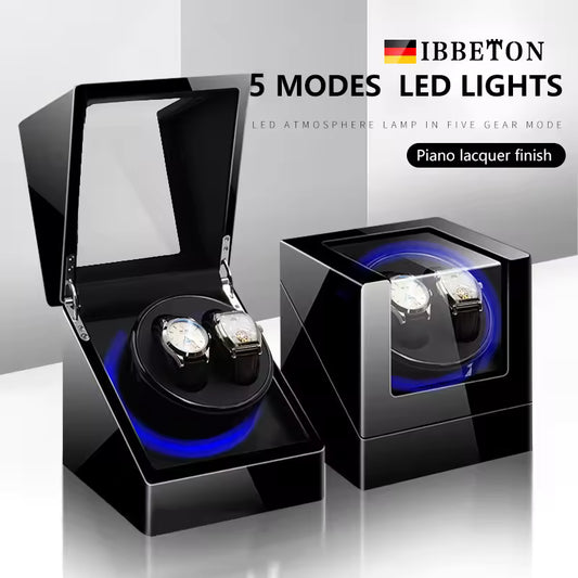 1/2 Slots Watch Winder with LED Light - PU Leather, Wood Watch Box